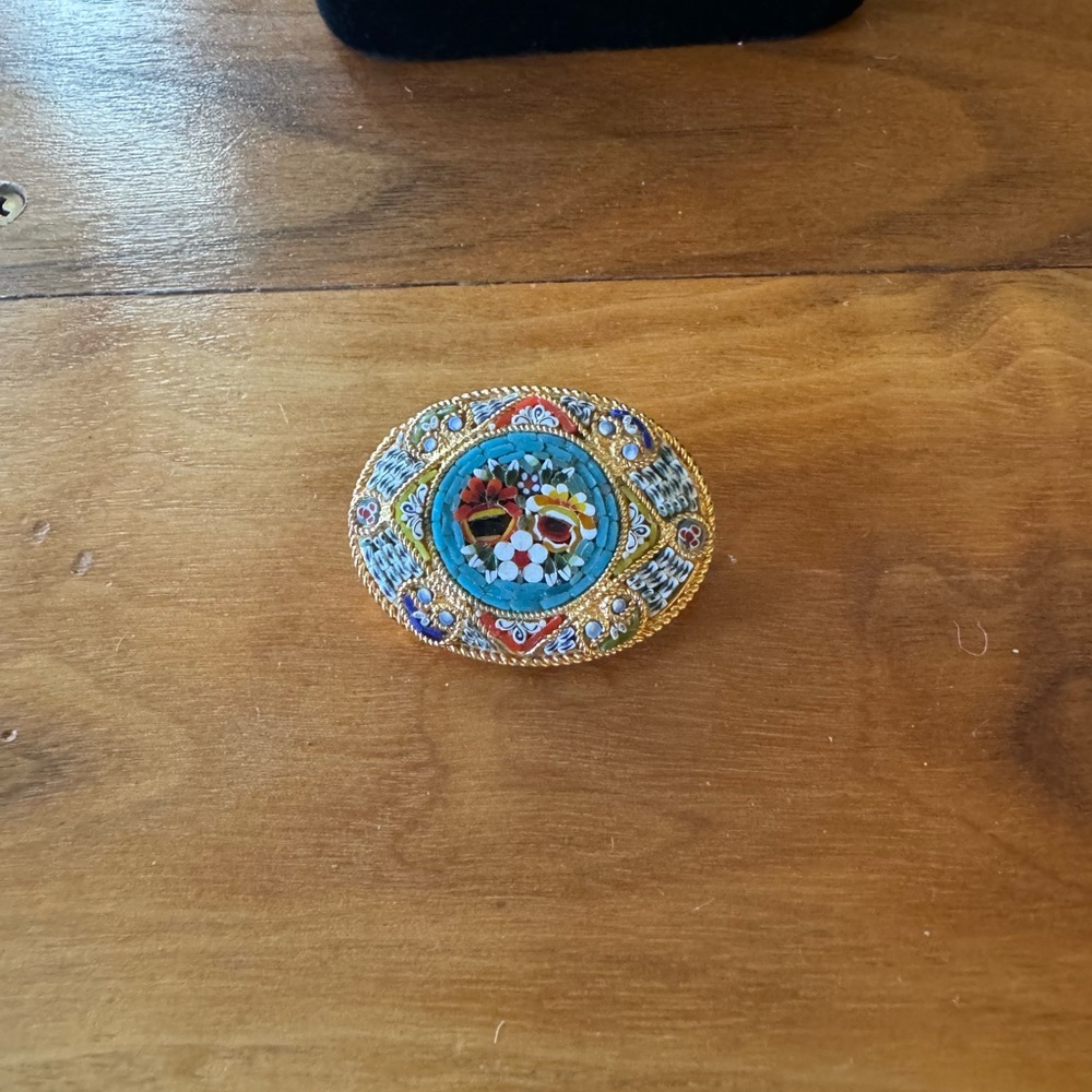 Vintage Italian Mosaic Micro Mosaic Brooch Italian Made